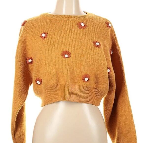 Altar'd State Cropped pullover sweater Long Sleeves Polka dot floral accents L - Picture 1 of 9